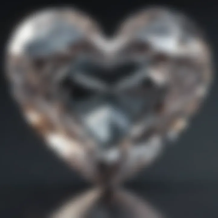 Close-up of a heart shape diamond highlighting cut and clarity