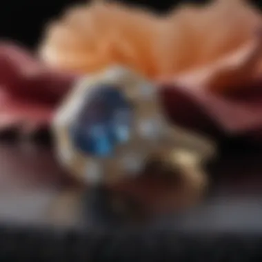 Elegant engagement ring displayed on a luxury velvet surface