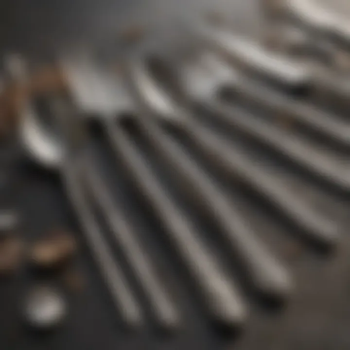 An array of tarnished silver utensils