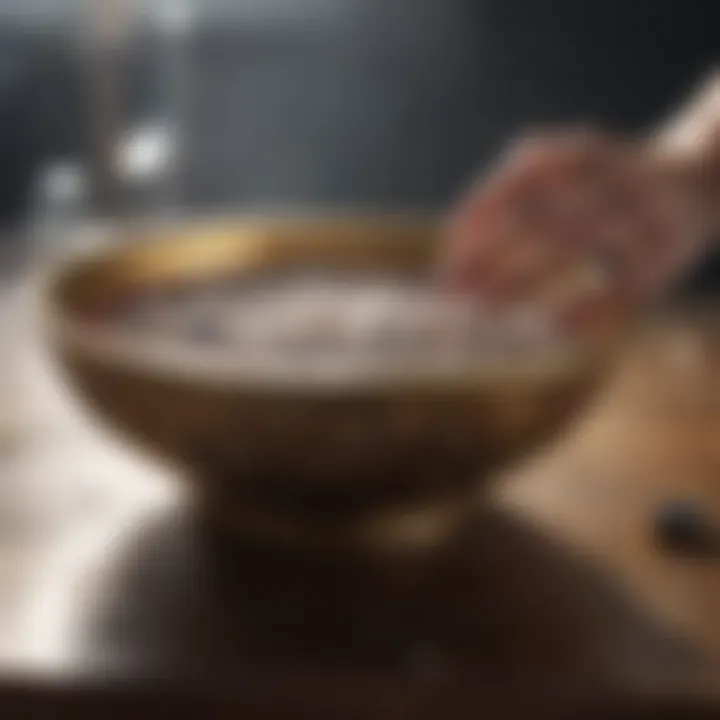 A bowl filled with warm soapy water for cleaning jewelry