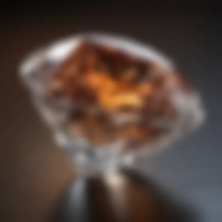 A close-up view of a diamond undergoing color enhancement treatment