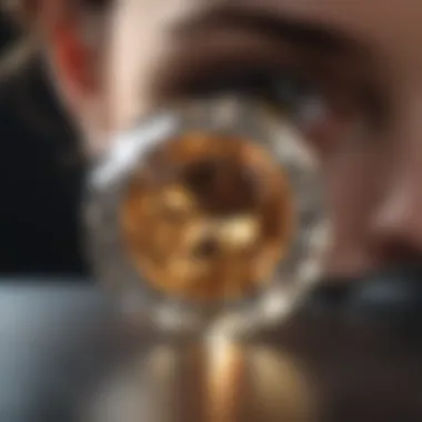 Magnifying glass examining a diamond