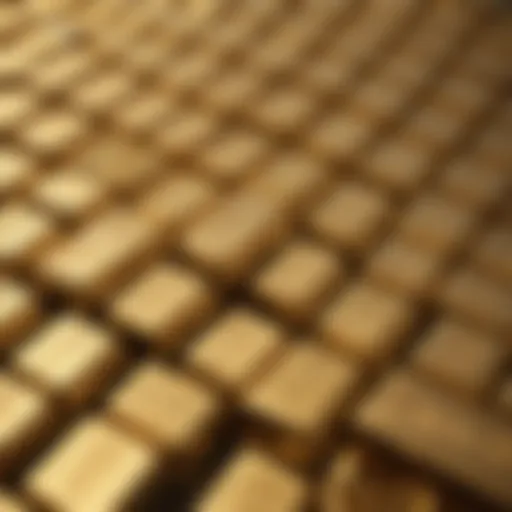 Close-up view of gold bullion bars stacked elegantly