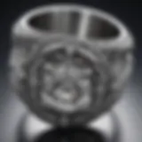 Close-up of a silver diamond ring showcasing its intricate design and diamond clarity