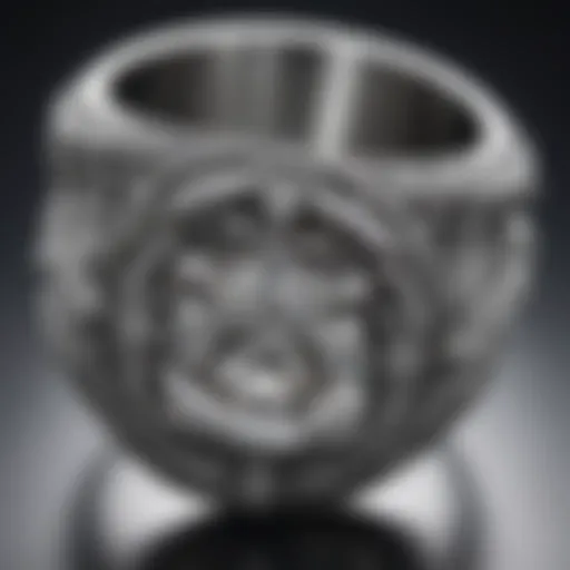 Close-up of a silver diamond ring showcasing its intricate design and diamond clarity