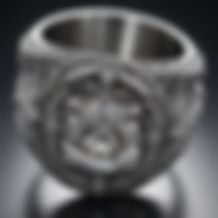 Close-up of a silver diamond ring showcasing its intricate design and diamond clarity