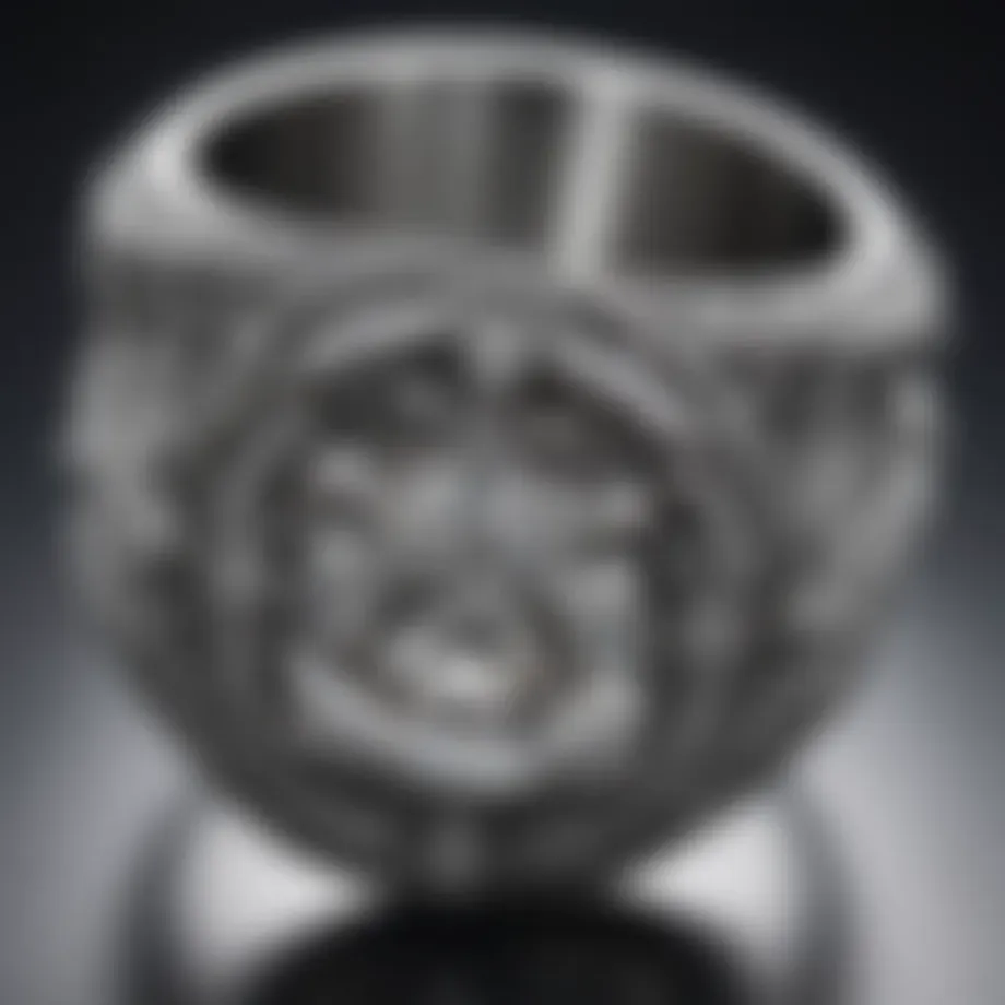 Close-up of a silver diamond ring showcasing its intricate design and diamond clarity