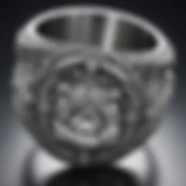 Intricate Design of a Silver Diamond Ring Close-up of a silver diamond ring showcasing its intricate design and diamond clarity