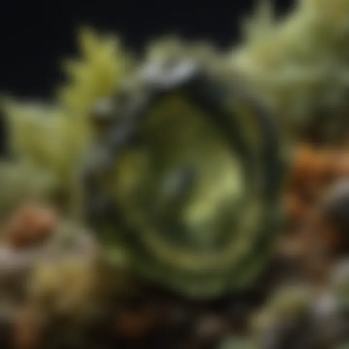 Magnified image of moldavite showing inclusions and natural formations