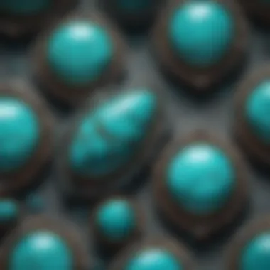 Close-up view of genuine turquoise with matrix patterns