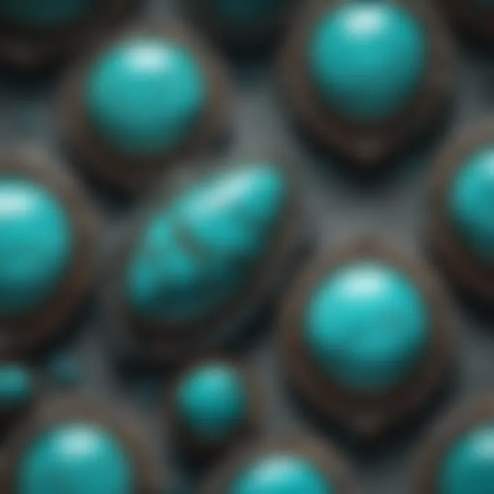 Close-up view of genuine turquoise with matrix patterns