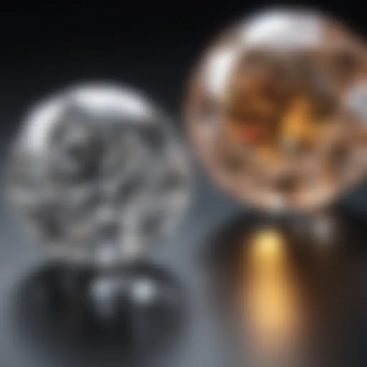 Comparison of lab-grown and natural diamonds under magnification