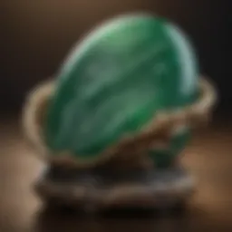 Close-up view of a polished imperial jade stone showcasing its vibrant color.