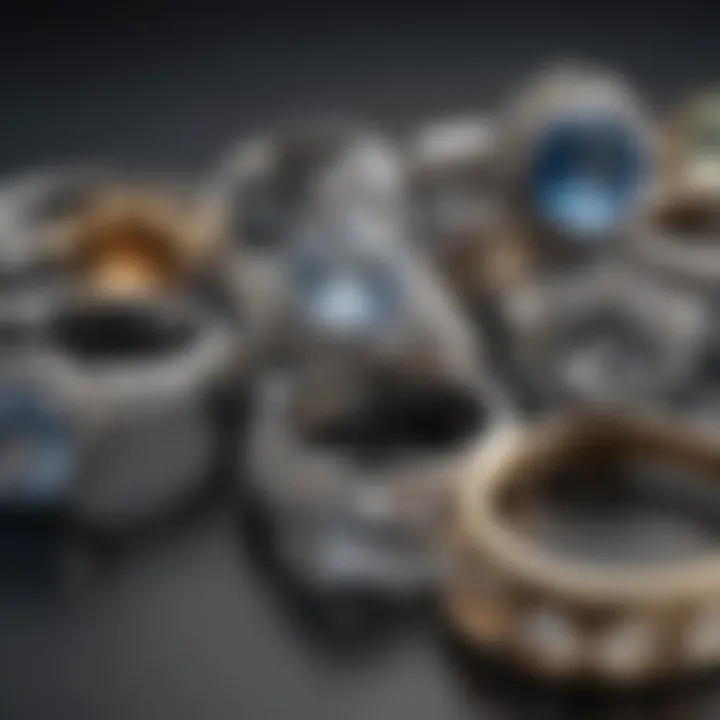 A variety of diamond settings displayed on rings