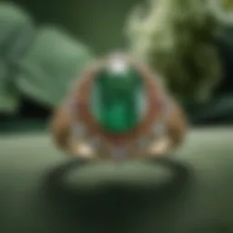 A stunning jade engagement ring set against a soft velvet background, highlighting its unique color and intricate design.