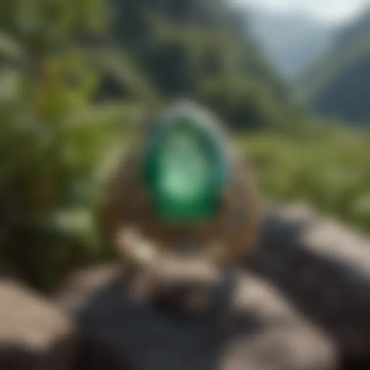 A serene landscape featuring jade stones in their natural setting, emphasizing the connection to nature and ethical sourcing.