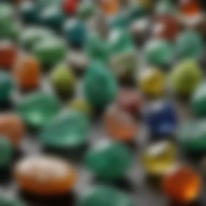 Close-up view of different types of jade stones, showcasing their varied colors and textures.