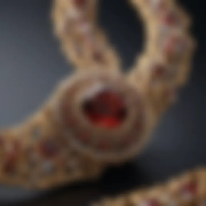 A beautifully crafted piece of jewelry featuring garnet stones set in intricate designs.