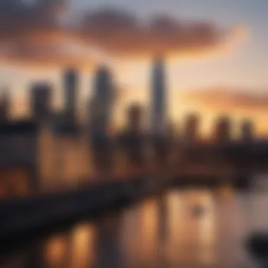 London skyline at sunset reflecting on the River Thames