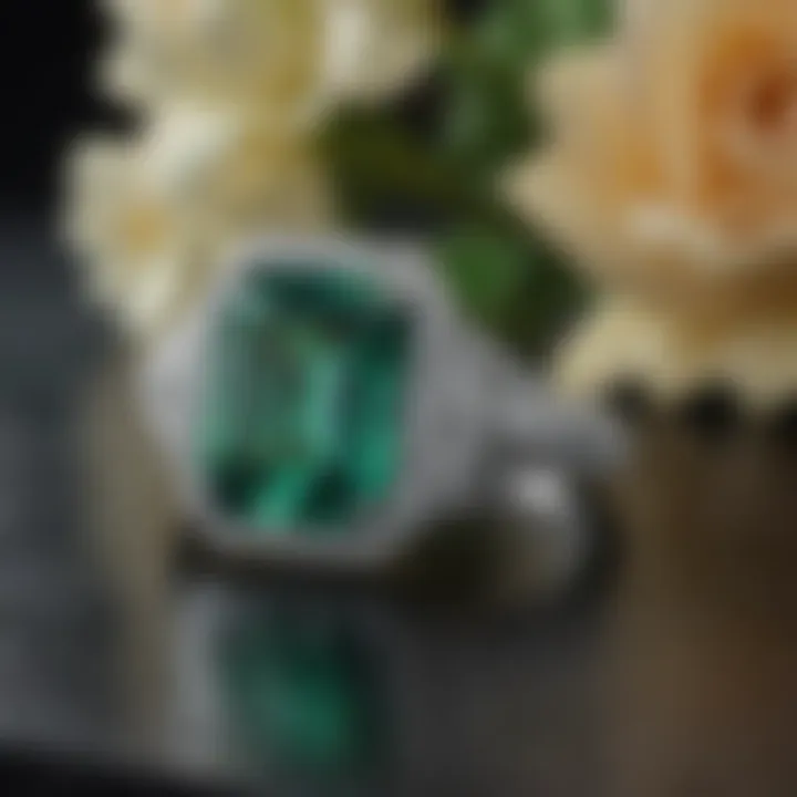 Luxurious emerald cut engagement ring with cascading diamonds