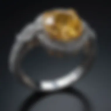 Yellow diamond ring displayed against a backdrop of luxury