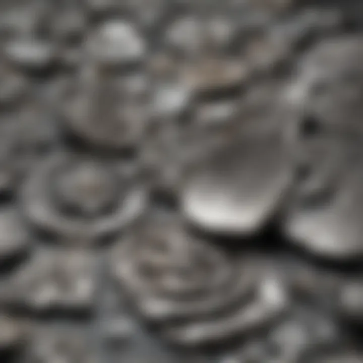 Close-up view of tarnished silver aluminum items