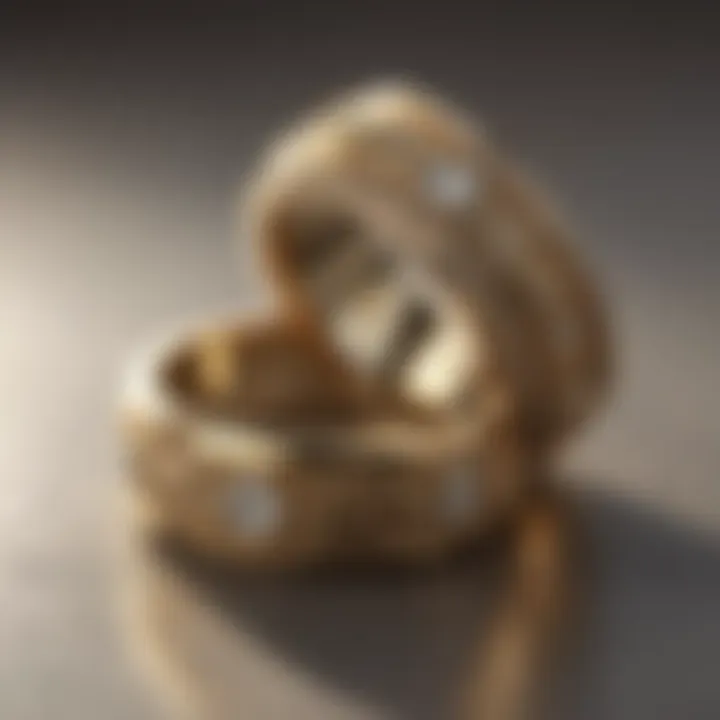 Elegant matching gold wedding rings displayed on a soft fabric.