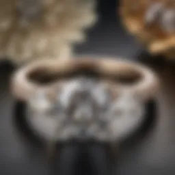 A close-up of a sparkling moissanite ring on a velvet surface