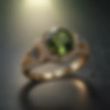 Exquisite moldavite wedding ring showcasing unique green hue
