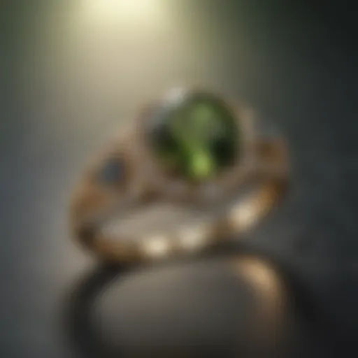 Exquisite moldavite wedding ring showcasing unique green hue