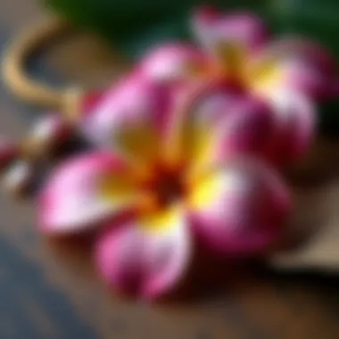 Close-up view of the materials used in the Na Hoku Plumeria Necklace