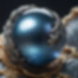 A close-up view of a natural blue pearl showcasing its unique luster and color variations.