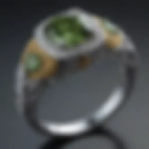 A stunning natural green diamond engagement ring with intricate band design