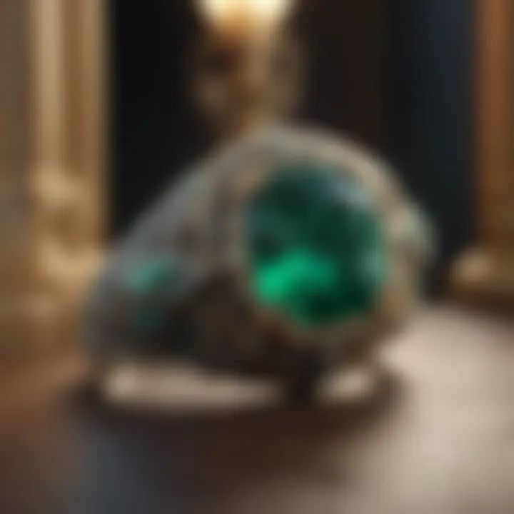 Emerald color ring set in an ornate vintage setting