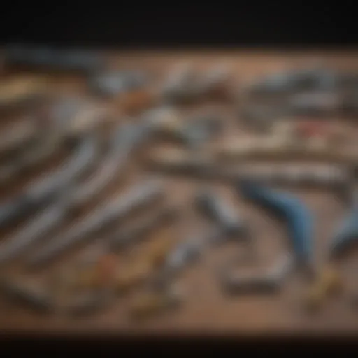 A variety of pliers arranged on a workbench, showcasing their unique designs and functionalities.