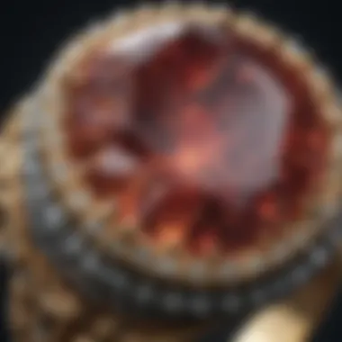 Close-up of raw gem ring showcasing intricate textures