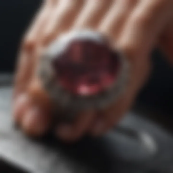 Close-up of a gemstone setting being adjusted