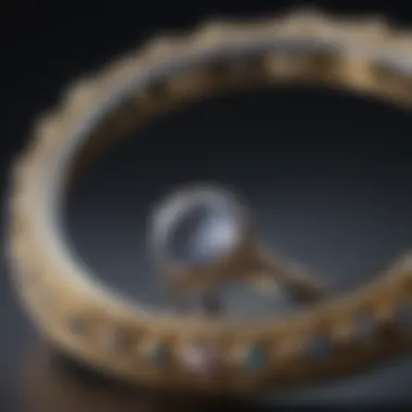 Close-up of delicate ring band under magnifying glass