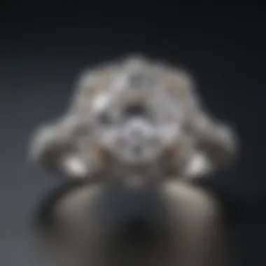 Close-up of an intricately designed diamond engagement ring showcasing various cuts and styles.