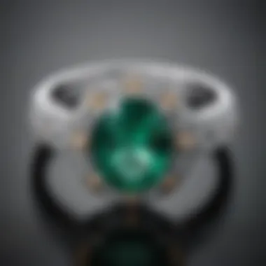 Side view of a silver ring with a captivating green emerald, highlighting its elegant design