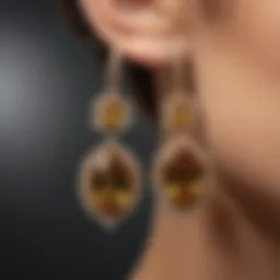 Close-up view of a pair of breathtaking sphene earrings showcasing their vibrant color and brilliance