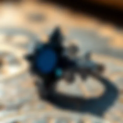An exquisite gothic engagement ring featuring a dark gemstone.