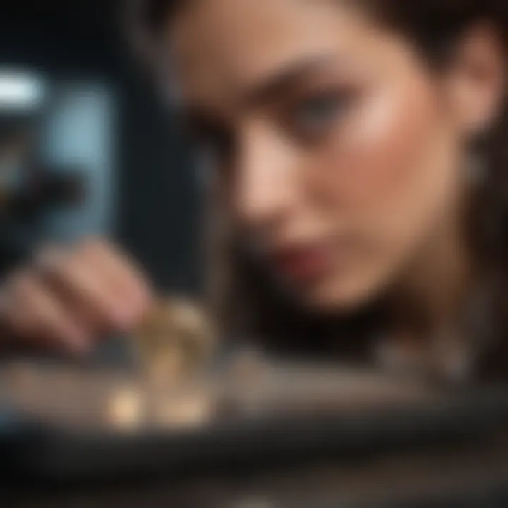 Gemstone expert analyzing table depth in diamonds