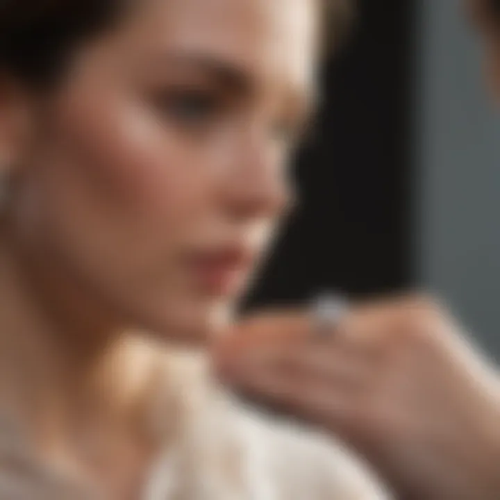 Stylish couple admiring a stunning engagement ring in a Chicago suburb jeweler