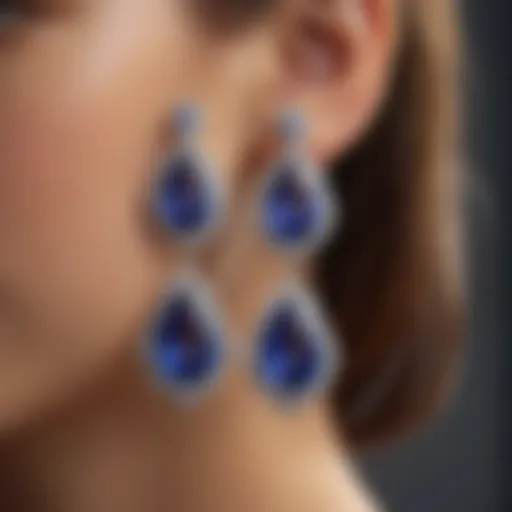 Stunning pair of tanzanite earrings showcased elegantly