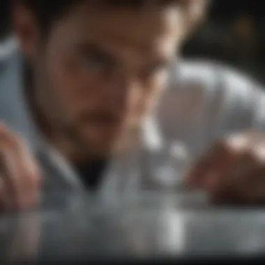 Laboratory technician inspecting grown diamond