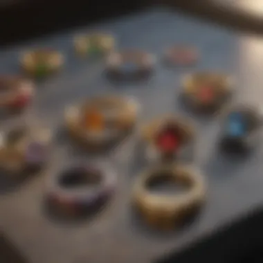 Assorted rings on a table for comparison