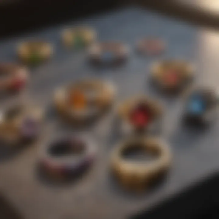 Assorted rings on a table for comparison