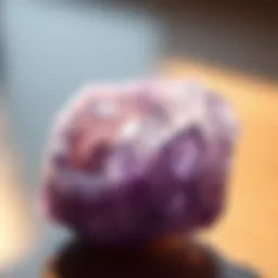 Close-up view of a raw amethyst crystal showcasing its unique formations