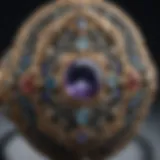 A close-up of an ornate Victorian ring with intricate details and gemstones